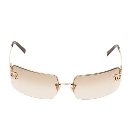 chanel rimless sunglasses gold|Chanel Gold 4104 CC Rimless Sunglasses .